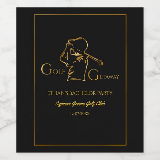 Black golfer Golfing Trip Bachelor Party minimaal Wijn Etiket (Enkel label)