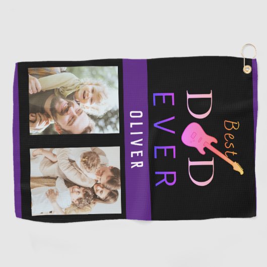 Black Golfer Vader Beste vader ooit Foto Collage Golfhanddoek (Horizontaal)