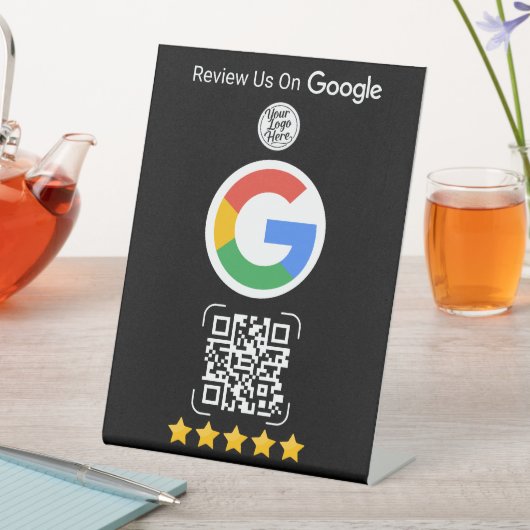 Black Google Review Business Stand with QR Code Reclamebord Met Voetstuk (Insitu)