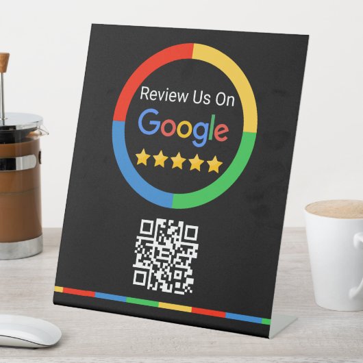 Black Google Review QR Code 5 Star Pedestal Sign Reclamebord Met Voetstuk (Insitu)