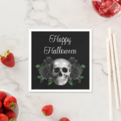 Black Gothic Black Floral Skull Halloween Servet (Insitu)
