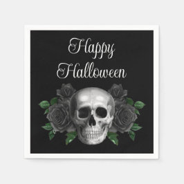 Black Gothic Black Floral Skull Halloween Servet