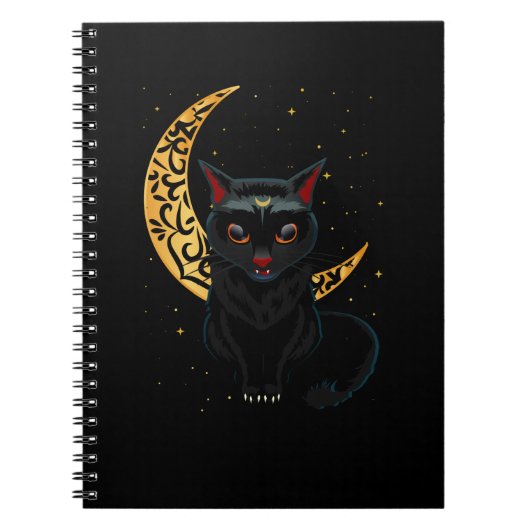Black gothic Cat Crescent Wicca Gothic Kitten Notitieboek (Voorkant)