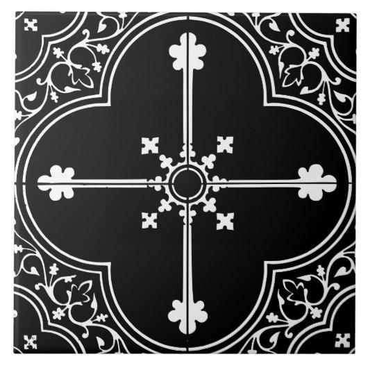 Black Gothic Clover Cross Vintage Antique Tegeltje (Voorkant)