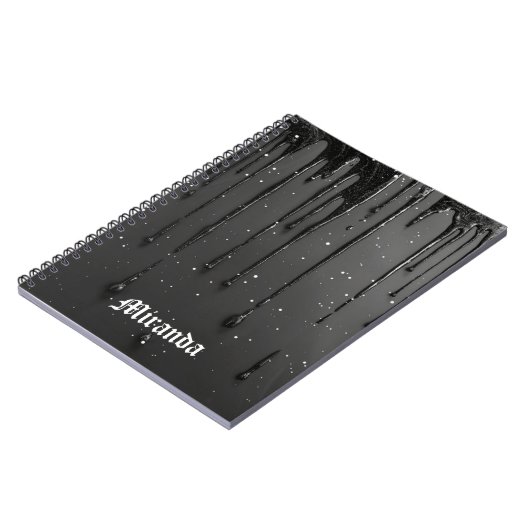 Black Gothic Drip Liquid Glitter Paint Dark Notitieboek (Linkerzijde)