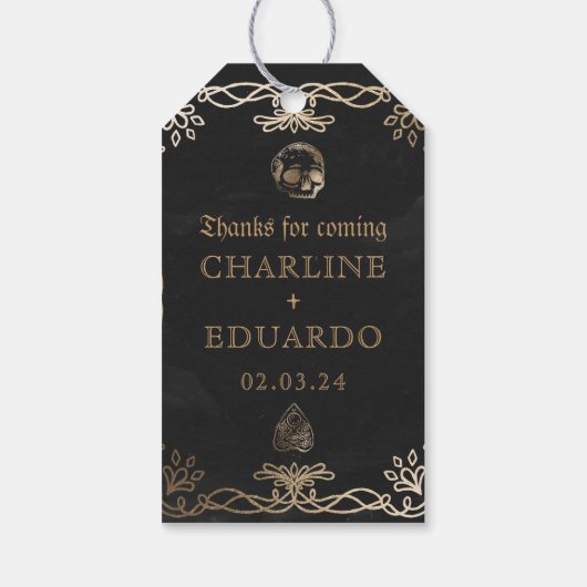 Black Gothic Fantasy Gold Ivy Wedding Cadeaulabel (Achterkant)