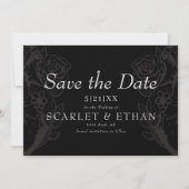 Black gothic Floral Heart Modern Wedding Save The Date (Voorkant)