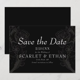 Black gothic Floral Heart Modern Wedding Save The Date