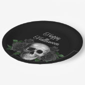 Black Gothic Floral Skull Halloween Papieren Bordje (Gekanteld)