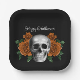 Black Gothic Floral Skull Halloween Papieren Bordje