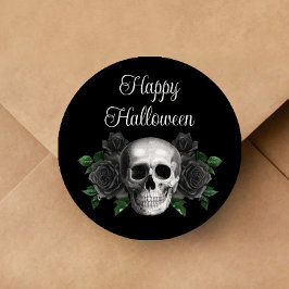 Black Gothic Floral Skull Halloween Ronde Sticker