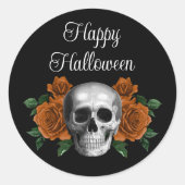 Black Gothic Floral Skull Halloween Ronde Sticker (Voorkant)