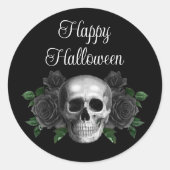 Black Gothic Floral Skull Halloween Ronde Sticker (Voorkant)