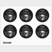 Black Gothic Floral Skull Halloween Ronde Sticker (Vel)