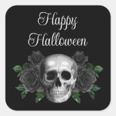 Black Gothic Floral Skull Halloween Vierkante Sticker (Voorkant)
