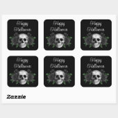 Black Gothic Floral Skull Halloween Vierkante Sticker (Vel)