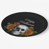 Black Gothic Floral Skull Happy Halloween Papieren Bordje (Gekanteld)
