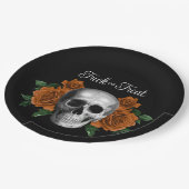 Black Gothic Floral Skull Trick Or Treat Halloween Papieren Bordje (Gekanteld)