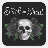 Black Gothic Floral Skull Trick Or Treat Halloween Vierkante Sticker (Voorkant)