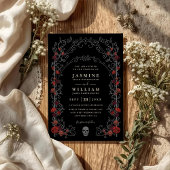 Black Gothic Gate Romance Elegant QR Code Wedding Kaart