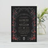 Black Gothic Gate Romance Elegant QR Code Wedding Kaart (Staand voorkant)