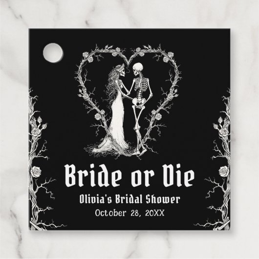 Black Gothic Halloween Bride or Die Vrijgezellenfe Bedankjes Labels (Voorkant)