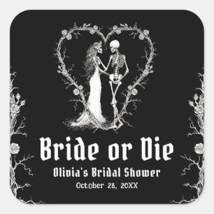 Black Gothic Halloween Bride or Die Vrijgezellenfe Vierkante Sticker