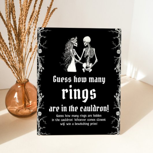 Black Gothic Halloween Raad Hoeveel Ringen Spel Reclamebord Met Voetstuk