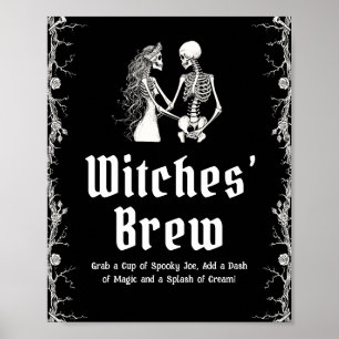 Black Gothic Halloween Skeleton Witches 'Brew Sign Poster
