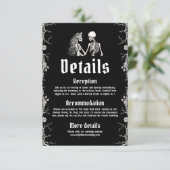 Black Gothic Halloween Skeletten Wedding Details Informatiekaartje (Staand voorkant)