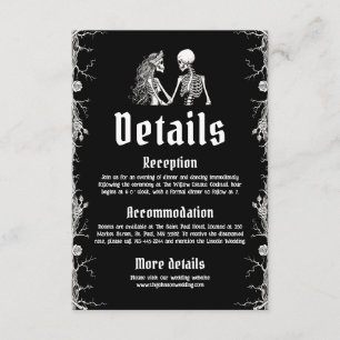 Black Gothic Halloween Skeletten Wedding Details Informatiekaartje