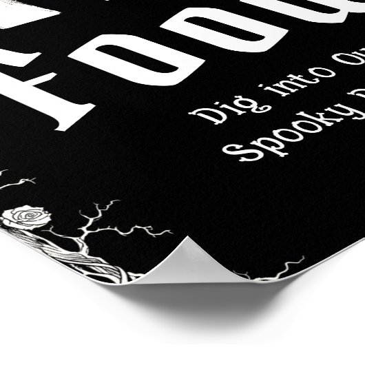 Black Gothic Halloween Spooky Skeleton Voedsel Tek Poster (Hoek)