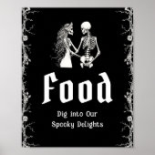 Black Gothic Halloween Spooky Skeleton Voedsel Tek Poster (Voorkant)