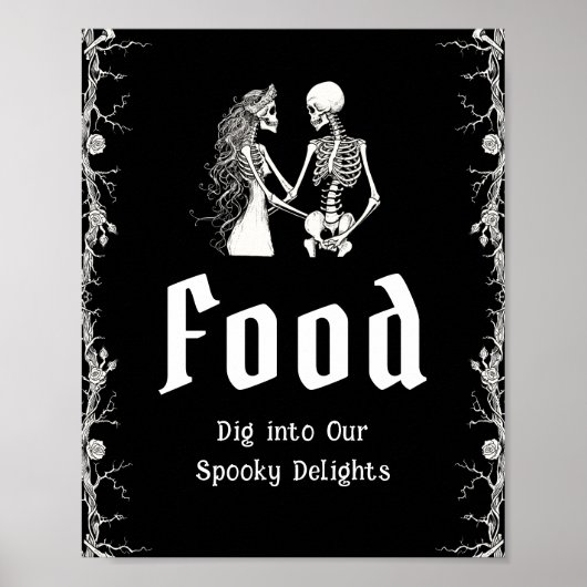 Black Gothic Halloween Spooky Skeleton Voedsel Tek Poster (Voorkant)