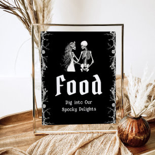 Black Gothic Halloween Spooky Skeleton Voedsel Tek Poster