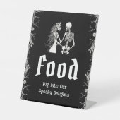 Black Gothic Halloween Spooky Skeleton Voedsel Tek Reclamebord Met Voetstuk (Voorkant)