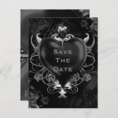 Black gothic Love Heart Wedding Save the Date Aankondigingskaart (Voorkant / Achterkant)