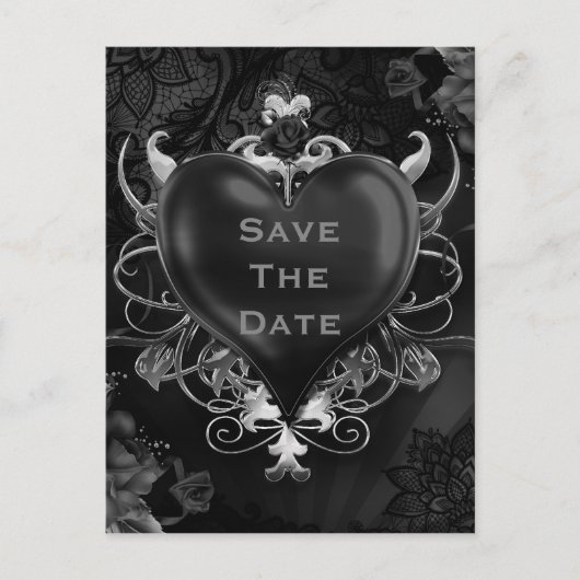 Black gothic Love Heart Wedding Save the Date Aankondigingskaart (Voorkant)