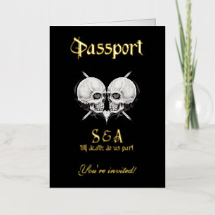 Black Gothic Skeleton Passport Wedding Invitation Folie Wenskaart