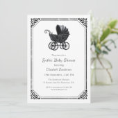 Black Gothic Stroller Baby Shower Invitation Kaart (Staand voorkant)