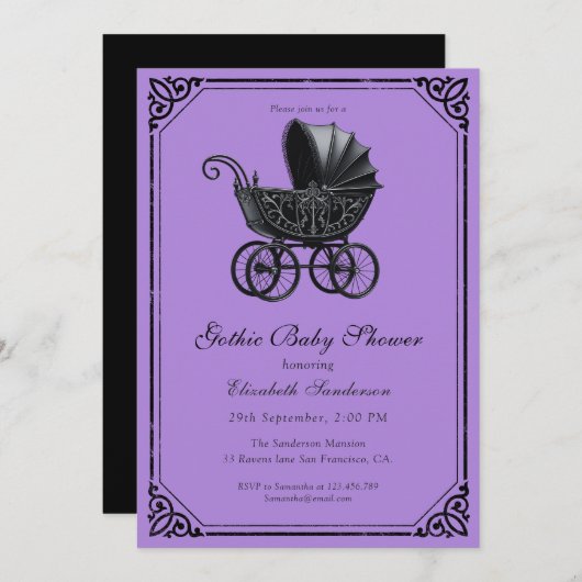 Black Gothic Stroller Baby Shower  Kaart (Voorkant / Achterkant)