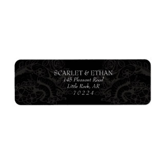 Black gothic Two Hearts Floral Hallowedding Etiket