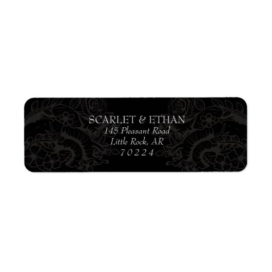 Black gothic Two Hearts Floral Hallowedding Etiket (Voorkant)