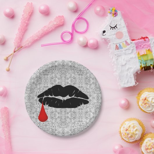 Black Gothic Vampire Kiss Vamp 7 inch Papieren Bordje (Feest)