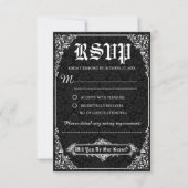 Black gothic Victoriaans Damask Wedding RSVP-kaart Kaart (Voorkant)