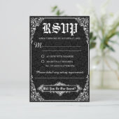 Black gothic Victoriaans Damask Wedding RSVP-kaart Kaart (Staand voorkant)