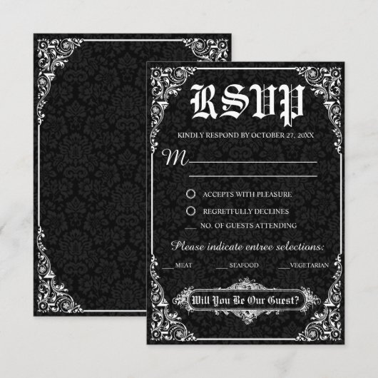 Black gothic Victoriaans Wedding Response Kaarten (Voorkant / Achterkant)