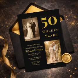 Black Goud 50e Verjaardag Toen Nu Elegant Kaart