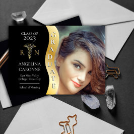 Black |Goud Afstuderen Golf Caduceus RN Nursing Af Aankondiging