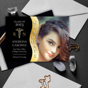 Black Goud Afstuderen Golf Caduceus RN Nursing Af Aankondiging